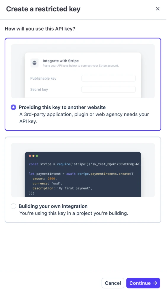 Stripe key name and URL configuration